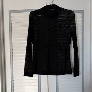 White House Black Market Sheer Black Long Sleeve Turtleneck Top